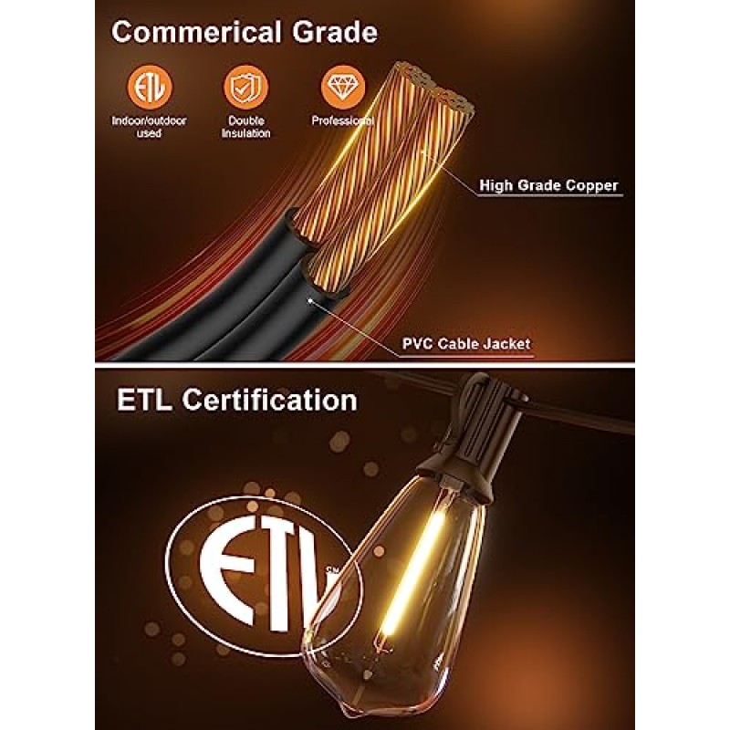 GPATIO 120FT 야외 스트링 조명, 64개의 조도 조절이 가능한 매달려 조명 글로브 ST38 전구, 뒤뜰 전망대 베란다 정원 외부 장식에 연결 가능한 2700k 비산 방지 방수 파티오 조명