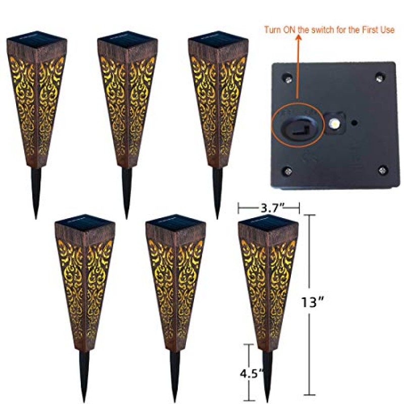 6Pcs 태양 광 조명 야외 장식 통로 정원 말뚝 조명 파티오, 산책로, 잔디 장식 (구리)에 대 한 방수 LED