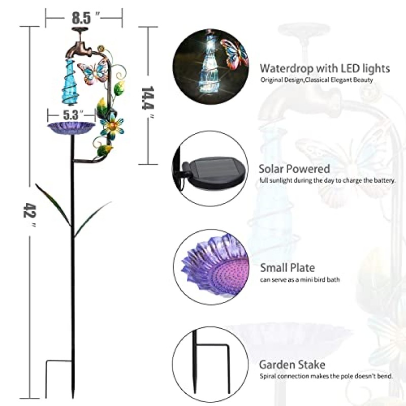 태양광 정원 조명 야외 장식 - 나비 물방울 태양광 스테이크 조명 정원, 잔디밭, 파티오, 마당 장식용 태양광 통로 조명