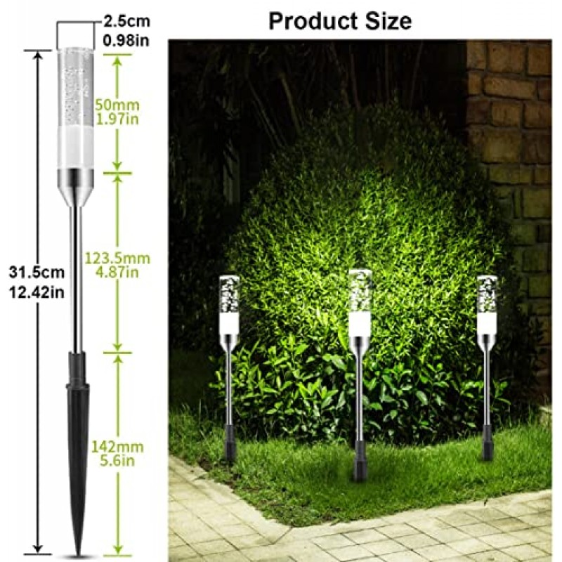 GreenClick 통로 조명 실외, 확장 가능 6팩 570루멘 밝은 LED 경로 조명, IP65 방수 12V 조경 조명 잔디밭 파티오 야드용 멋진 흰색 아크릴 버블 정원 조명, 6000K