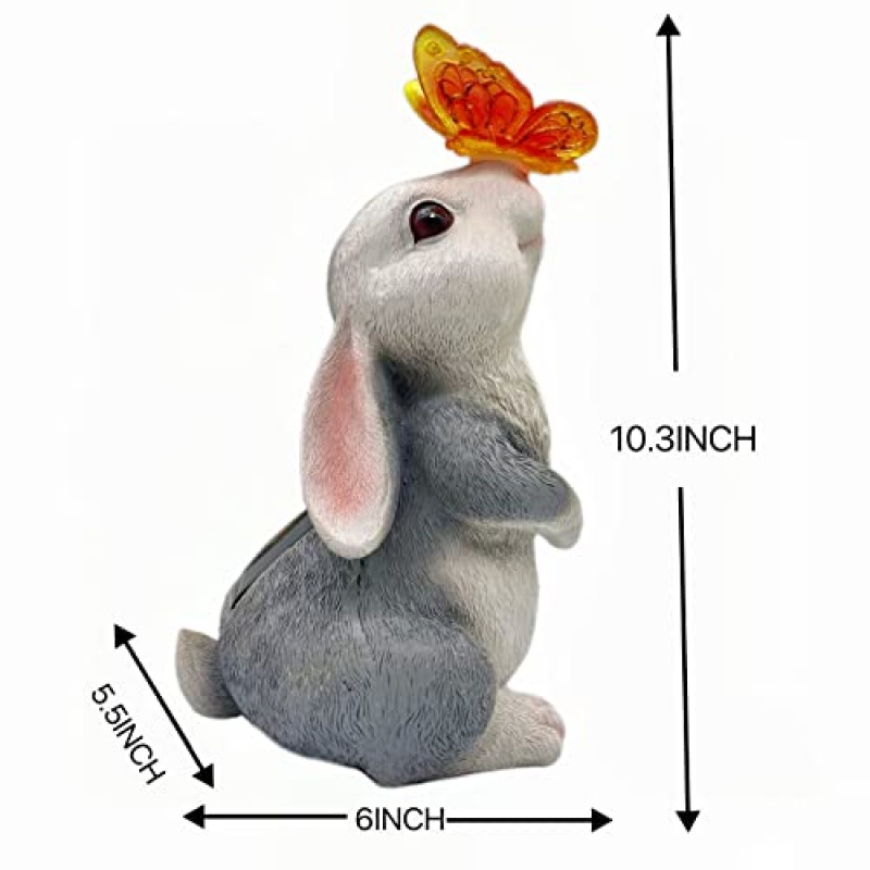 정원 야외 장식-빛을 바꾸는 태양 나비가 있는 토끼 정원 동상 토끼 애호가를 위한 외부 장식, 파티오 마당 잔디 현관(나비 토끼)을 위한 봄 장식 집들이 선물