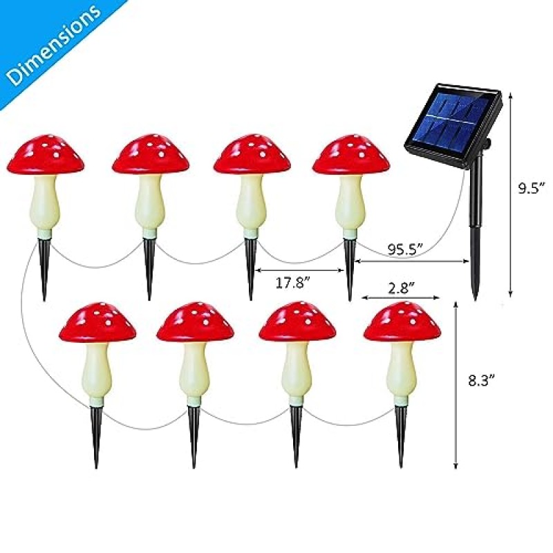 OTAAVILEM 외부용 빨간색 태양광 버섯 조명 8개로 새롭게 업그레이드된 세트, 정원 장식을 위한 8가지 모드 야외 태양광 조명, 정원 마당 잔디 통로 풍경을 위한 방수 버섯 램프