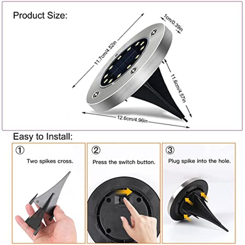 8 팩 12led 태양 지상 디스크 조명 외부 태양 정원 조명에 대 한 야외 방수 Inground 태양 조명 정원 야외 파티오 통로 산책로 장식 (흰색)에 대 한 태양 가로 조명