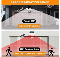 EverBrite 태양광 실외 조명, 128 LED 7000K 태양광 모션 센서 조명, 헤드 3개 보안 LED 투광 조명, 270° 폭 조명, IP65 방수, 마당 파티오 정원 통로 베란다용 벽 조명