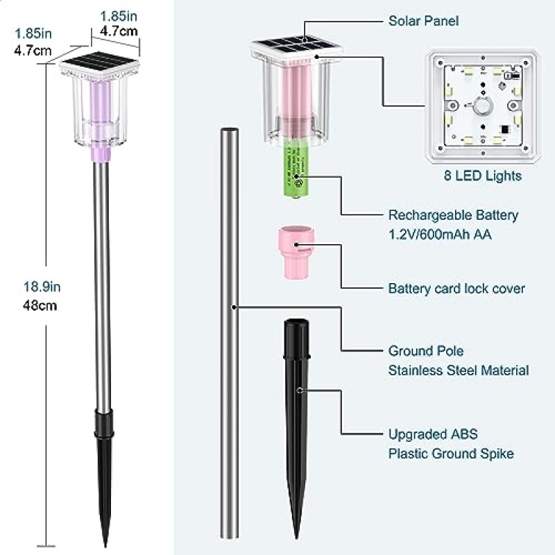ALFIOT 태양광 정원 조명, 태양광 통로 조명 태양광 실외 조명 방수 및 매우 밝은 LED 조경 조명, 태양열 조명 장식 반딧불 조명(6 팩)…