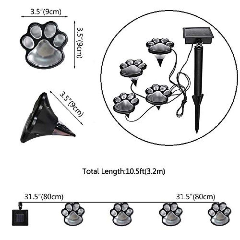 LED 발 인쇄 태양광 조명, 개, 고양이, 강아지 4개 세트 통로, 잔디, 마당, 야외 장식용 동물 정원 조명 발 램프-태양광 발(흰색)