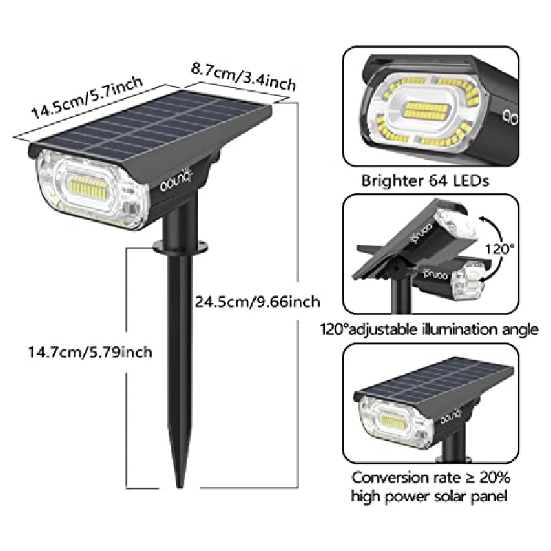 AOUNQ 64 LED 태양광 스포트라이트 야외 경관 조명, 1000루멘 4가지 조명 모드 태양광 야외 조명, IP67 방수 태양광 스포트라이트 2-in-1 정원 조명, 마당 통로용 파티오 플래그, 4팩