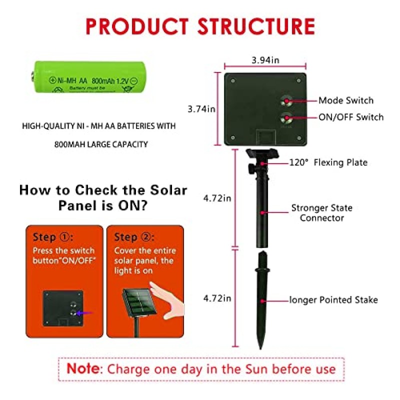 눈부신 밝은 2 팩 태양열 스트링 조명 야외, 39.4 FT 120 LED 태양열 전원 방수 요정 조명 8 가지 모드, 크리스마스 파티오 파티 트리 마당 장식용 구리 와이어 조명 (흰색)