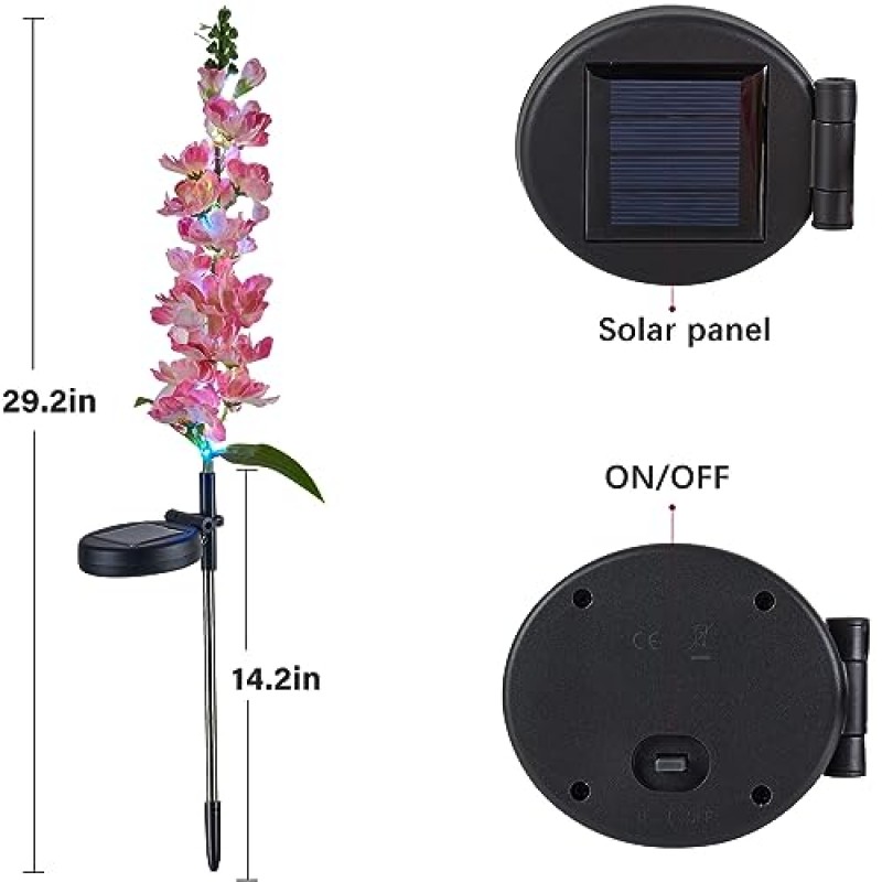 태양광 정원 조명 4 팩, 태양광 참 제비 고깔 꽃 조명 방수 색상 조명 업그레이드된 태양광 패널 2 조명 모드 태양광 방수 LED 태양광 조명 야외 마당 정원 잔디 통로 장식