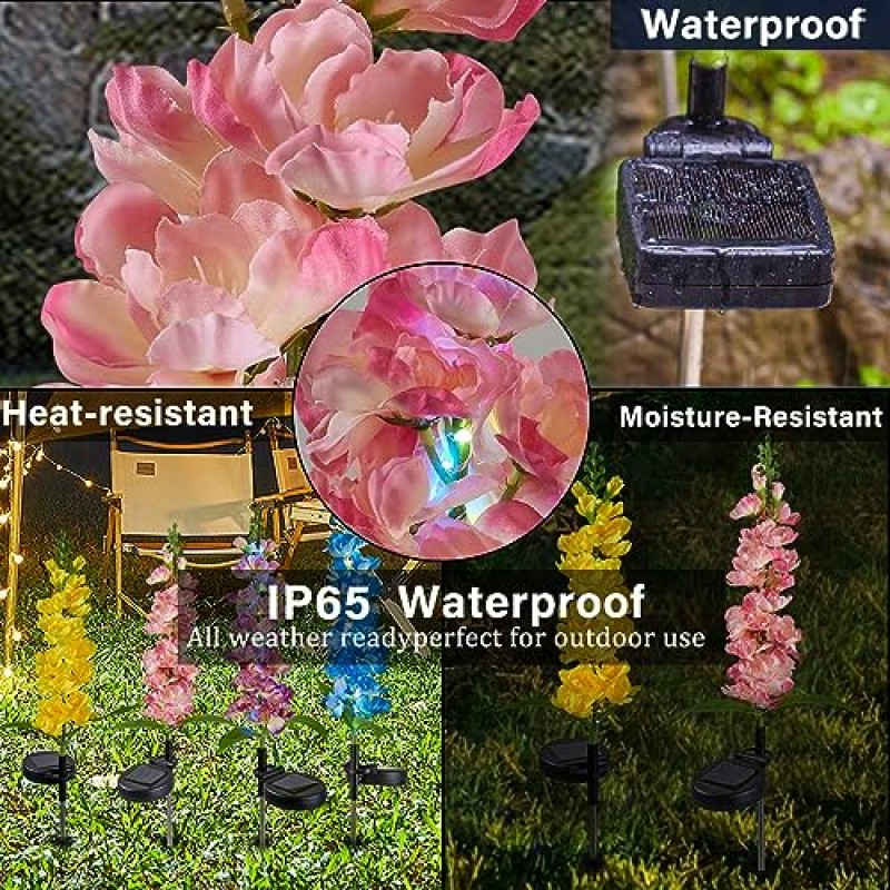 태양광 정원 조명 4 팩, 태양광 참 제비 고깔 꽃 조명 방수 색상 조명 업그레이드된 태양광 패널 2 조명 모드 태양광 방수 LED 태양광 조명 야외 마당 정원 잔디 통로 장식