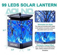 AOUNQ 2PCS 태양광 랜턴 야외 방수 파란색, 업그레이드된 99 LED 태양광 야외 조명 깜박이는 불꽃 매달려 랜턴 장식, 파티오 야드 베란다에 대한 자동 켜짐/꺼짐 기능이 있는 2-in-1 태양광 정원 조명