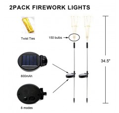 NEONLG 150 LED 8 가지 모드 태양 불꽃 놀이 조명, 산책로 통로 뒤뜰 잔디밭 풍경을위한 야외 정원 방수 불꽃 놀이 램프, 2 팩 활기찬 나무 장식 스틱 스트링 조명, 따뜻한 흰색