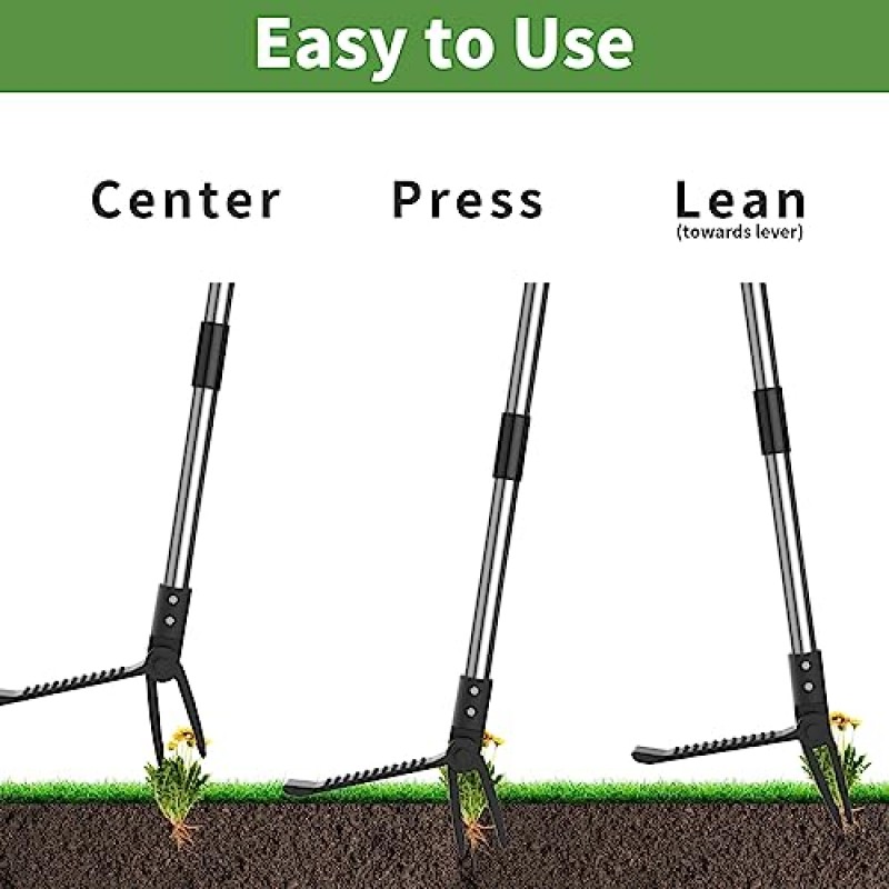 CALCHELE 잡초 풀러 도구, 64 인치 조정 가능한 스탠드 업 잡초 풀러 긴 손잡이, 스탠드 민들레 파는 풀러, 인체 공학적 스탠딩 잡초 풀러 도구 정원 잔디 농지 야드 용 잡초 피커