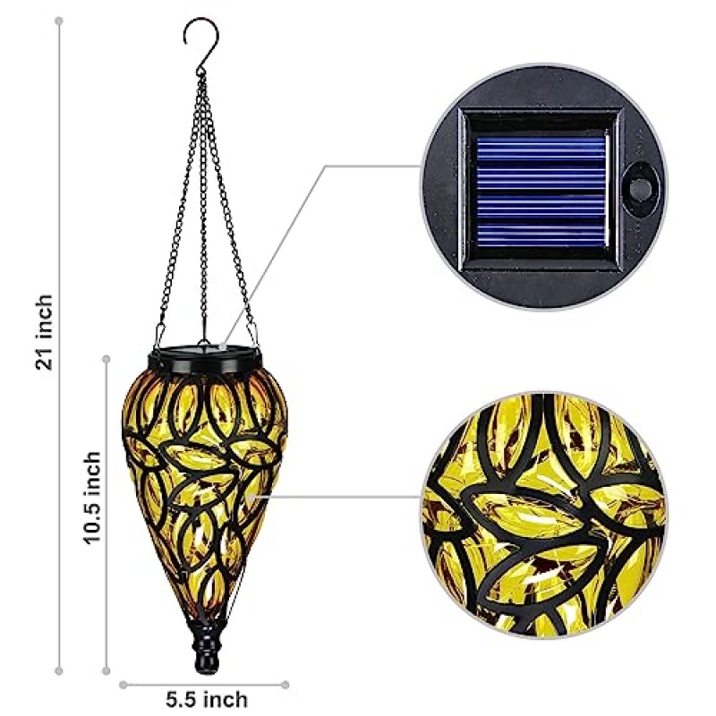 SUNNYPARK 야외 플라스틱 태양 매달려 랜턴, 15 멋진 흰색 LED 반짝임 효과 눈물 모양의 매달려 랜턴 장식 정원 뒤뜰, 파티오 및 잔디밭을위한 장식 태양 광 조명