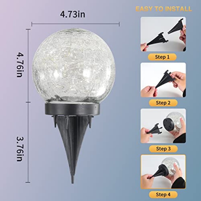 HOFLYW 태양 글로브 조명 야외 정원 장식 정원 딱딱 유리에 대 한 태양 공 태양 조명 마당 장식 야외 장식 장식에 대 한 3 팩 통로 파티오 마당 잔디