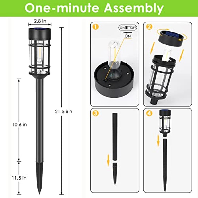 Mancra 태양광 통로 조명 8팩, 2023 새로운 LED 태양광 정원 조명 유리 스테인레스 스틸 태양열 전원 조경 조명 최대 12시간 잔디밭 산책로 진입로용 야외 장식