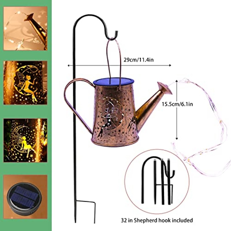YJFWAL 태양열 물뿌리개 조명 정원 태양광 조명, 매달린 태양광 랜턴, 방수 정원 조명 파티, 테이블, 산책로, 마당, 잔디밭, 파티오(셰퍼드 후크 포함)용 야외 장식 조명