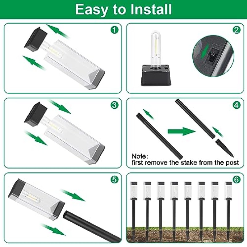 8팩 태양광 통로 조명, 외부 장식용 방수 태양광 조명, LED 텅스텐 필라멘트 전구가 있는 LED 야외 태양광 정원 조명, 마당 잔디밭 산책로 진입로 뒷마당 풍경에 적합