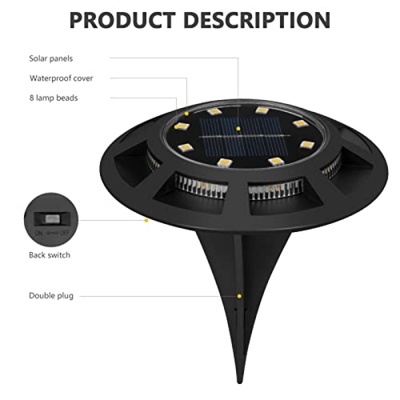 Suranew 태양광 지상 조명, LED 태양광 정원 조명, 야외 정원 방수 밝은 지상 조명, 통로, 마당, 데크, 잔디밭, 파티오, 산책로용 조경 조명