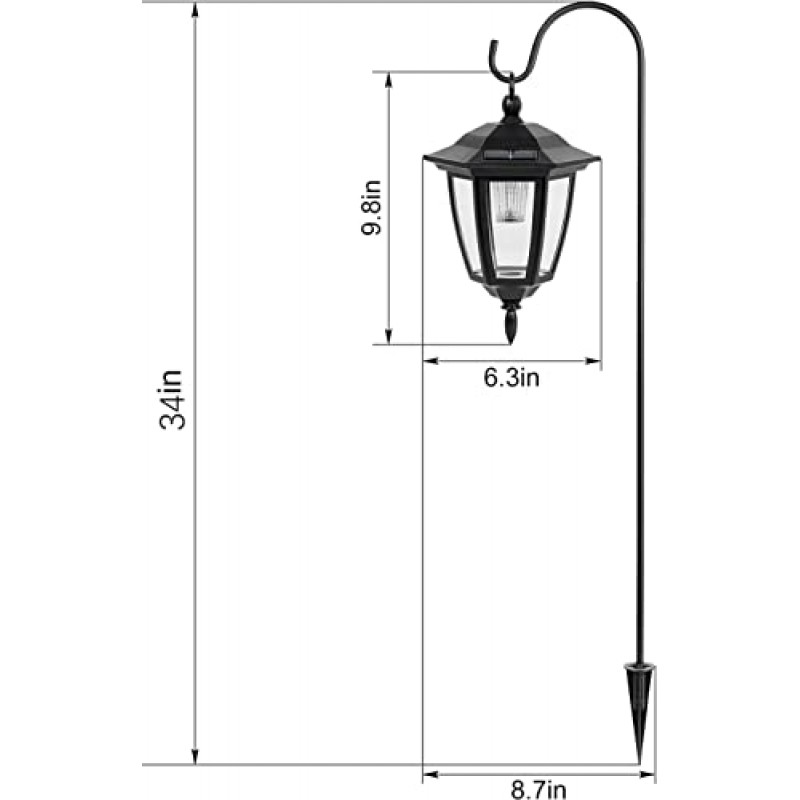Viewsun 34인치 매달려 태양광 조명, 2개의 셰퍼드 후크가 있는 셰퍼드 후크 조명 정원 장식, 파티오, 뒤뜰, 통로, 4팩용 방수 야외 장식 태양광 랜턴 조명