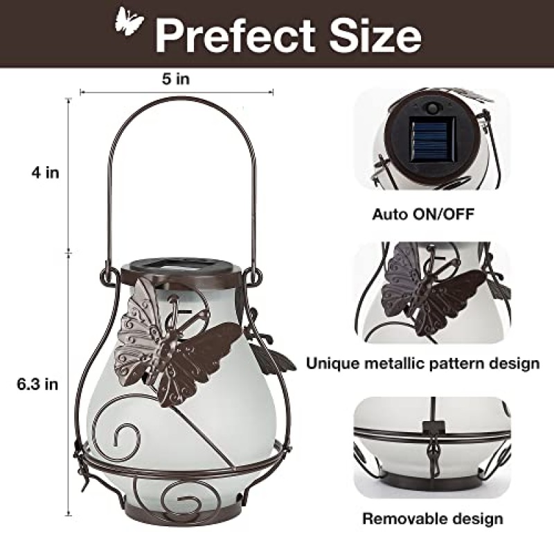 분위기 만들기 야외 태양 매달려 등불 방수 금속 외부 장식 조명 잔디 파티오 정원 마당 통로 나비와 동적 시뮬레이션 불꽃 램프