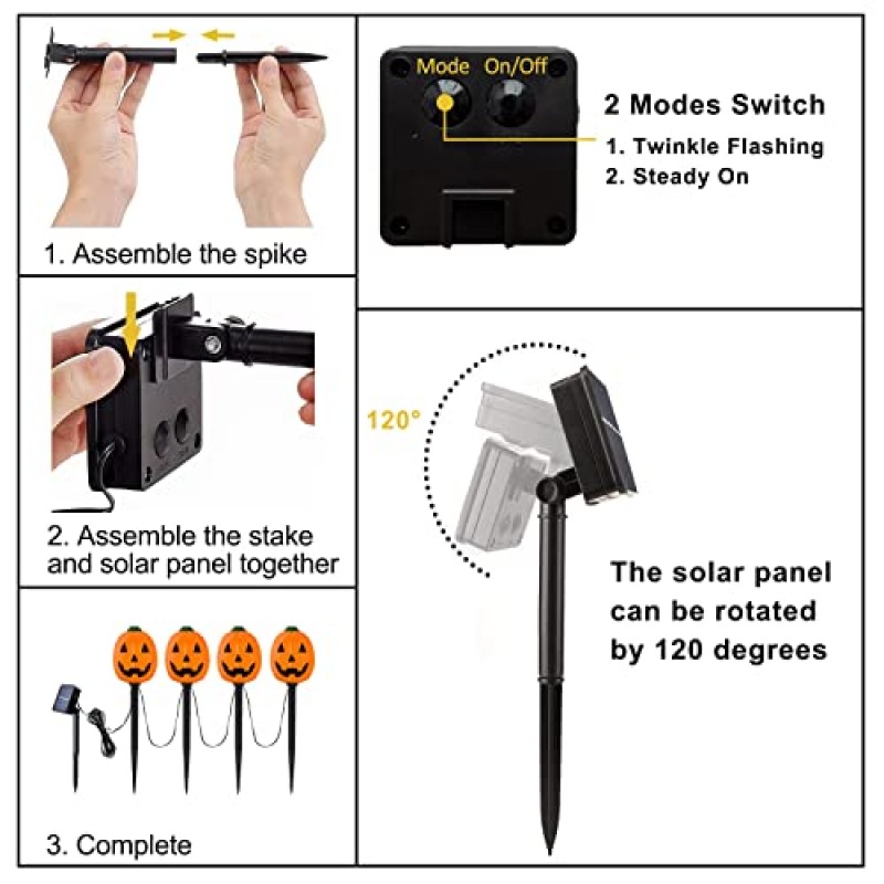 할로윈 호박 통로 조명 야외, 경로, 마당, 잔디밭, 정원, 풍경을 위한 방수 태양광 사전 조명 잭오랜턴 통로 마커 말뚝 4개 세트 할로윈 파티