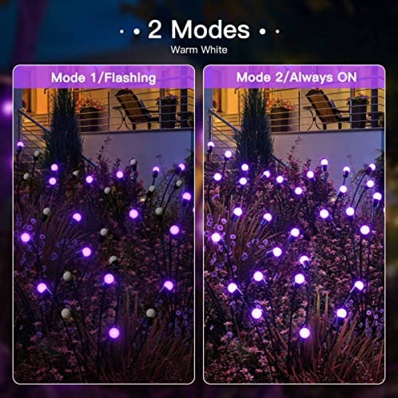 CRILEAL 태양광 정원 조명,[2 팩] 태양광 조명 야외 방수, 8LED 흔들리는 태양광 반딧불 조명, 경로, 풍경, 뒤뜰, 야외 마당 장식 조명, 보라색을 위한 정원 장식