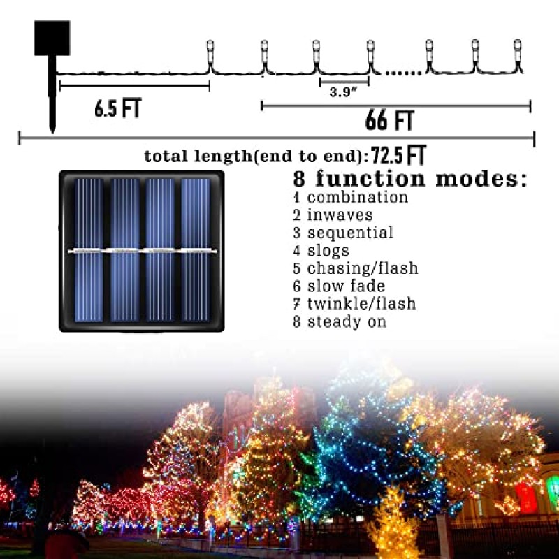 눈부신 밝은 2 팩 200 LED 66 FT 할로윈 태양열 스트링 실외 조명, 8 가지 모드로 구동되는 태양 광 발전 침실 파티오 정원 트리 파티 마당 장식 (보라색 및 주황색) 용 방수 할로윈 조명