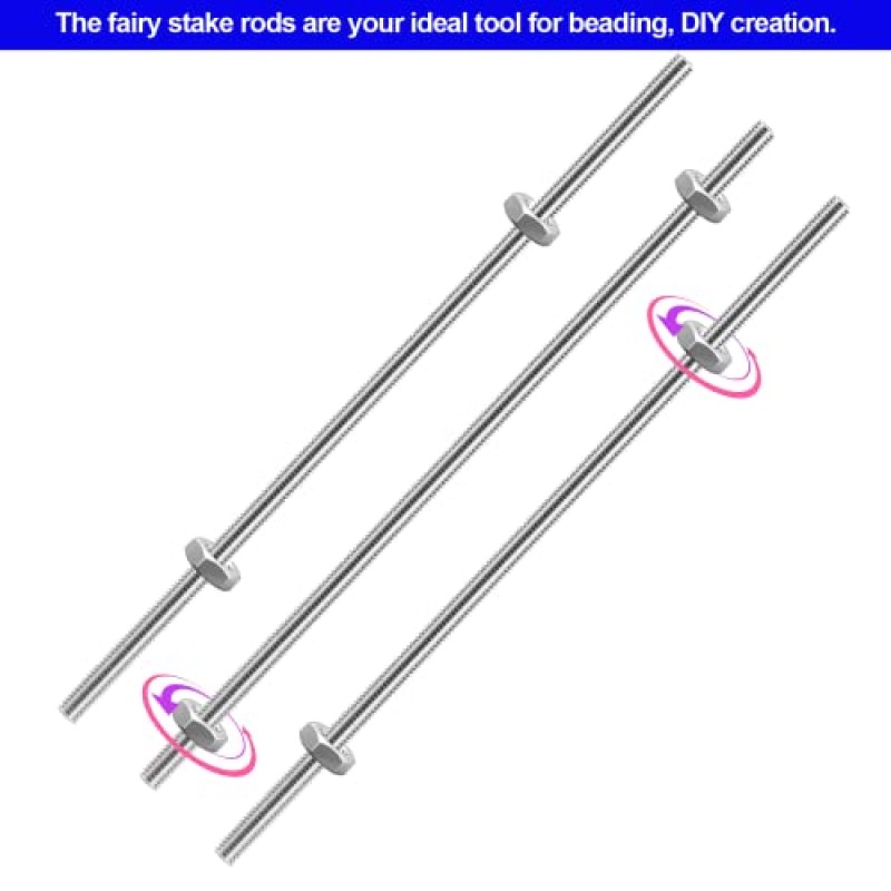 MingQiEven 48 팩 8/32인치 육각 너트가 있는 스테인레스 스틸 M4 나사 막대에는 16개 M4 나사 스터드 막대와 행거 및 파란색 정원 스테이크 막대(8인치)용 M4 완전 나사형 육각 너트 32개가 포함됩니다.
