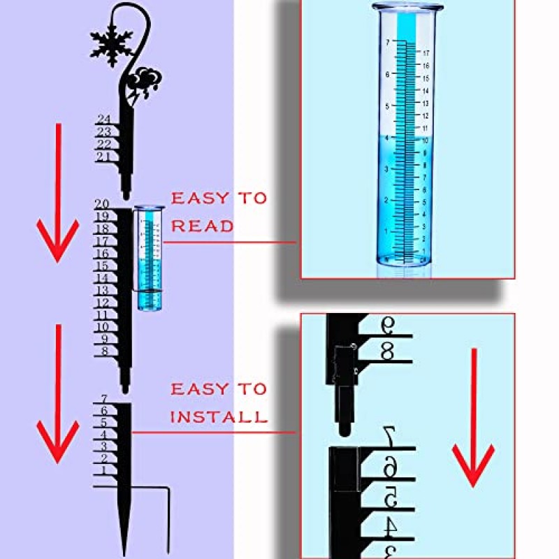 BIUWING 레인 게이지 스노우 게이지 비와 눈 측정을 위한 야외, 이중 목적 게이지, 마당, 정원, 잔디밭용 눈송이 및 레인 게이지 장식