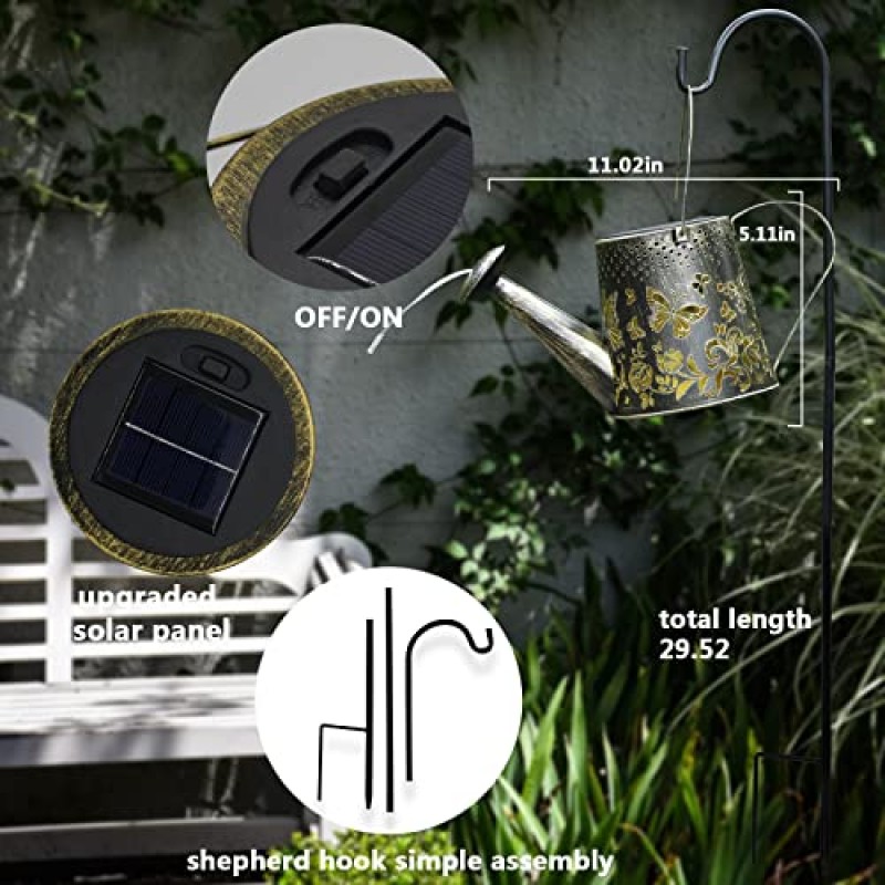 FIMAGO 조명, 태양광 조명이 있는 물뿌리개 야외 나비 예술 정원 장식 산책로를 위한 금속 방수 태양열 랜턴을 걸고 마당 통로 파티오 원예 엄마 할머니를 위한 선물