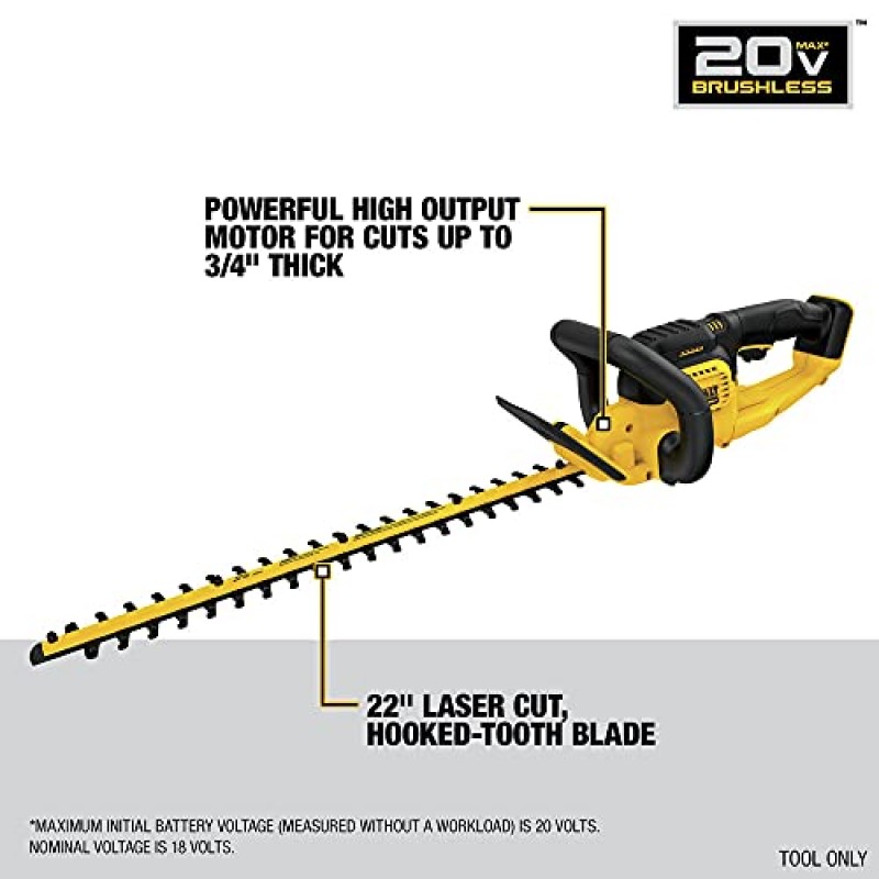 DEWALT 20V* MAX 무선 헤지 트리머, 22인치, 공구만(DCHT820B)