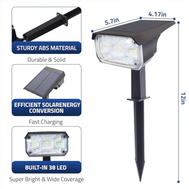 Jvgoo 태양열 스포트 라이트 실외 색상 변경, 9 가지 조명 모드 38 LED RGB 경로 조명 실외 방수, USB 및 태양열 전원 자동 온 / 오프 정원 파티오 잔디 풀용 태양 광 조경 조명, 6 팩