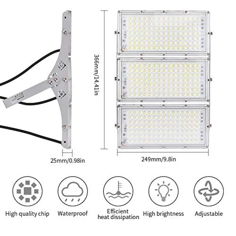 CHARON 300W LED 투광 조명, 24000LM 더 넓은 조명 각도를 갖춘 매우 밝은 실외 보안 조명, 차고, 정원, 잔디밭, 마당, 주차장용 6000K 일광 흰색, IP66 방수 실외 조명