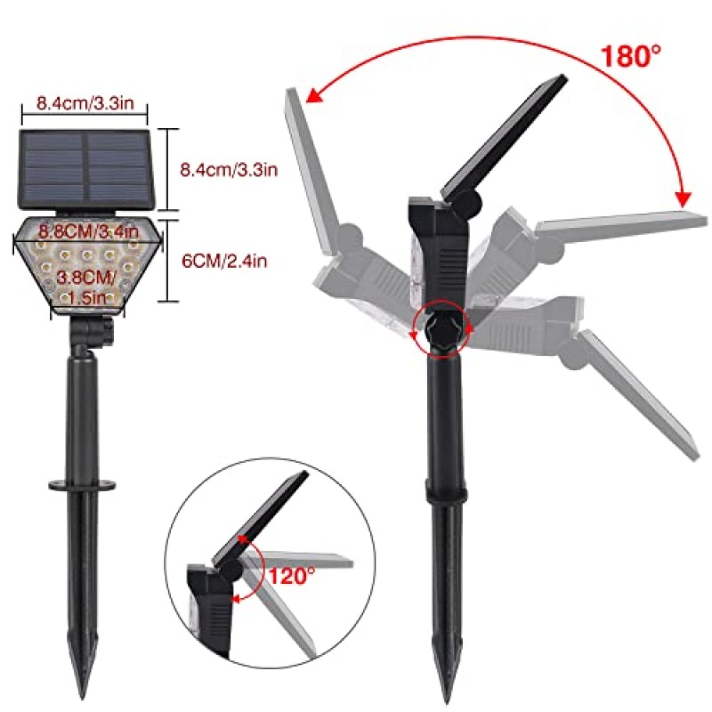 T-SUN 태양광 스포트라이트 16 LED 태양광 야외 조명, 녹색 태양광 조경 조명 IP65 방수 태양광 스포트 라이트 정원 조명 마당 잔디밭 경로용 태양광 투광 조명(16 LED - 녹색, 6팩)