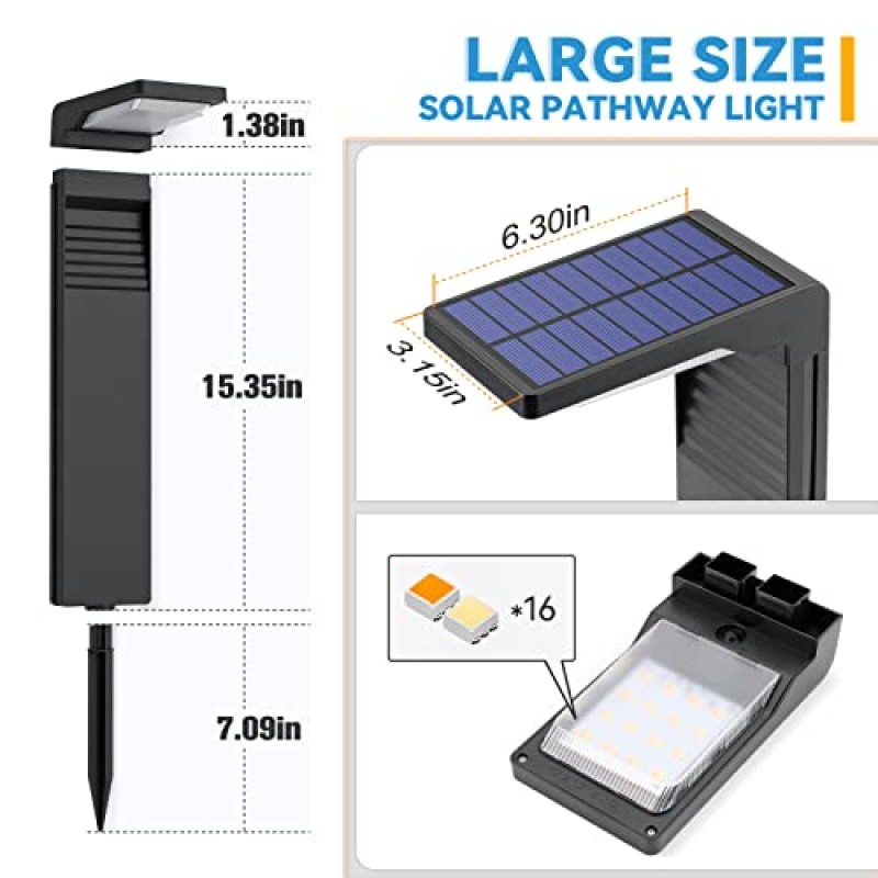 JOFIOS 태양광 통로 조명 4팩(따뜻한 흰색 및 시원한 흰색 모드), 현대식 태양광 경로 조명 야외 방수, 뒷마당, 잔디밭, 진입로, 산책로, 정원 장식을 위한 완벽한 태양광 조명.