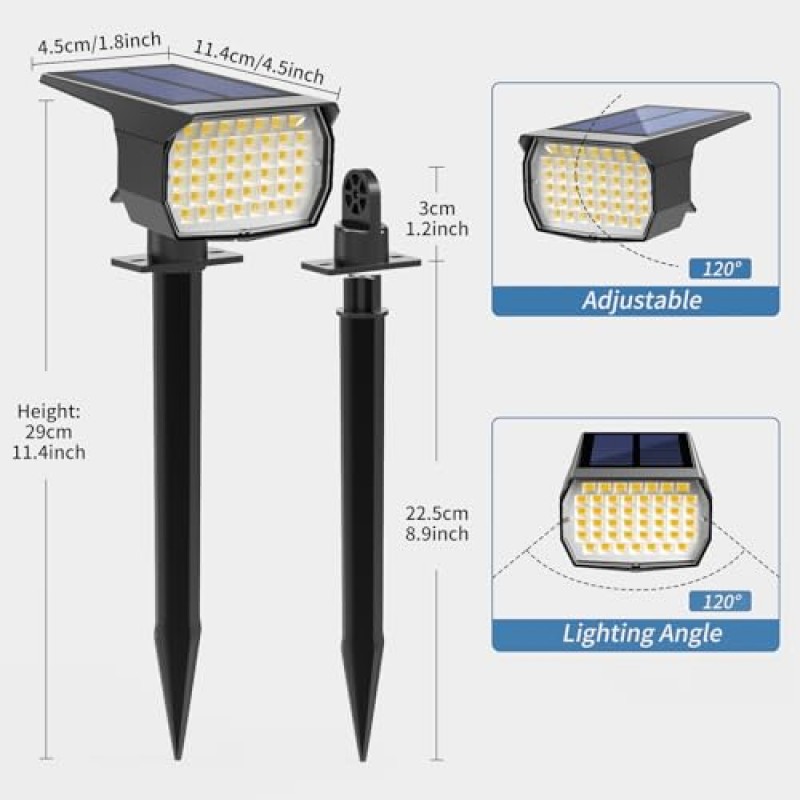 WENATY 태양광 스폿 조명 실외 방수 IP65, 12팩 경관 스포트라이트, 46개 LED, 3가지 모드 자동 켜짐/꺼짐 외부 통로, 마당, 정원, 산책로용 태양광 발전 투광 조명(냉백색)