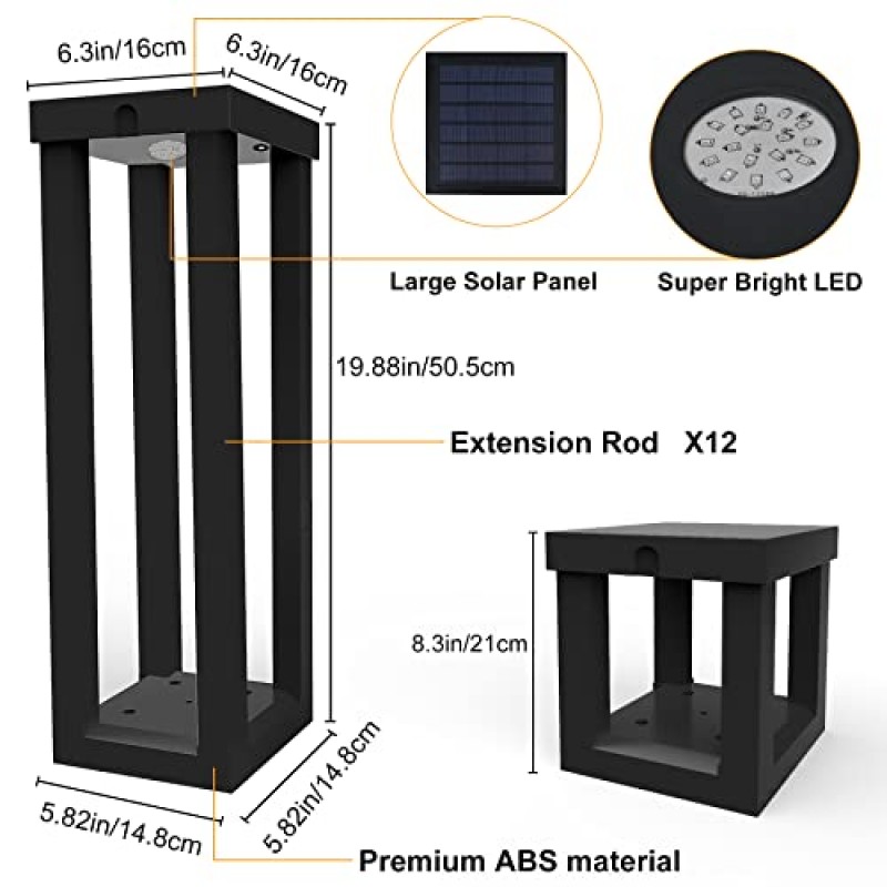 CREPOW 태양광 파티오 플로어 램프 실외, 4팩 태양광 조경 경로 조명(3가지 조명 모드, 정원 장식) 현관 잔디밭 뒷마당을 위한 방수 12H 내구성 무선 조경(검은색)