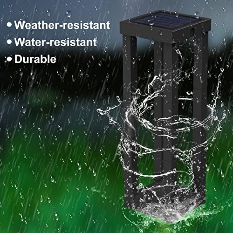 CREPOW 태양광 파티오 플로어 램프 실외, 4팩 태양광 조경 경로 조명(3가지 조명 모드, 정원 장식) 현관 잔디밭 뒷마당을 위한 방수 12H 내구성 무선 조경(검은색)