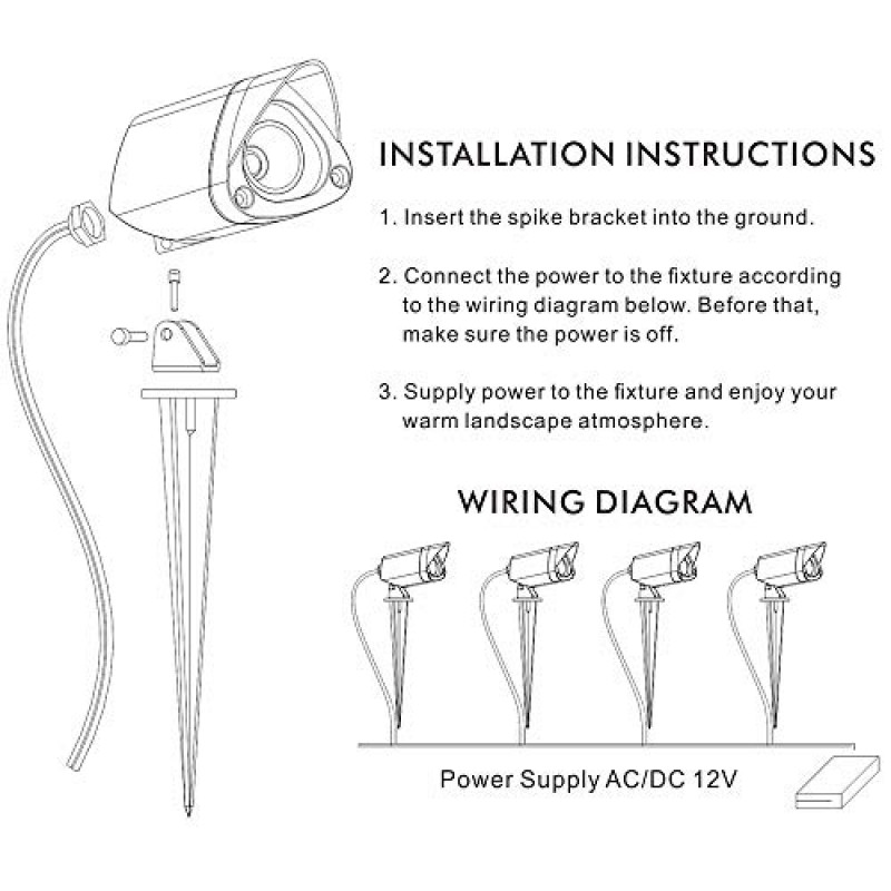 조경 조명 INTETEIN 7W 12V 방수 조경 조명 및 파티오 잔디 및 정원용 저전압 조경 조명(따뜻한 흰색, 4팩)