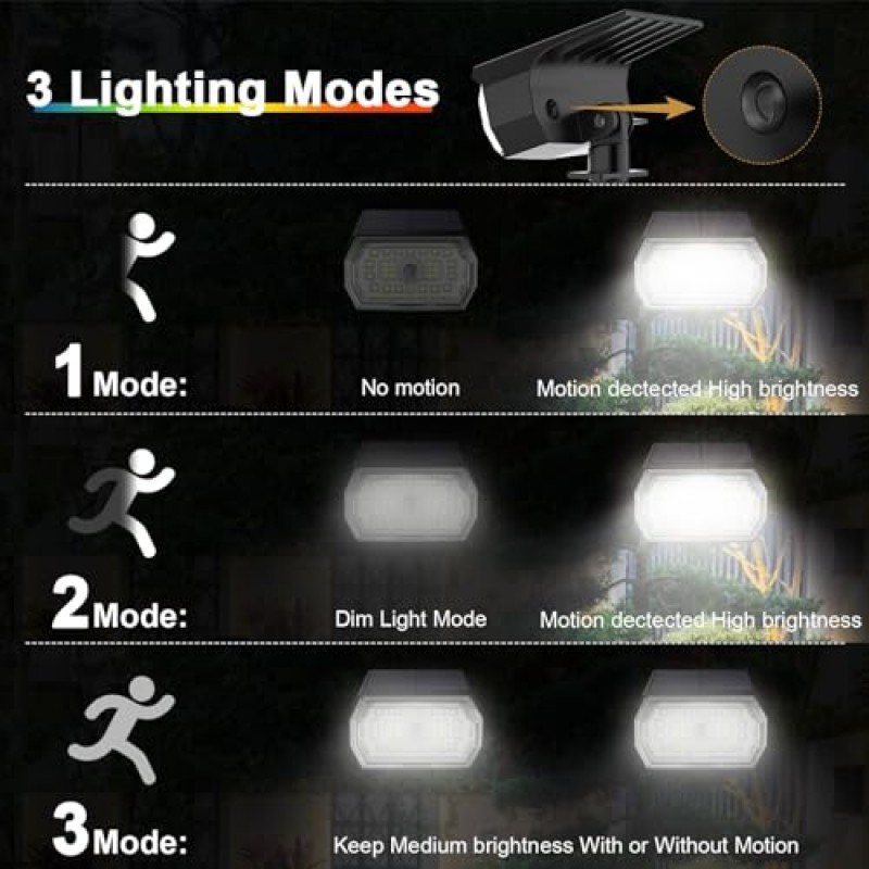 태양열 스폿 조명 실외 모션 센서, [8팩/IP68 방수/3가지 모드] 밝은 태양열 풍경 스포트라이트, 정원 마당 통로 진입로 벽 산책로용 태양광 발전 외부 조명(시원한 흰색)