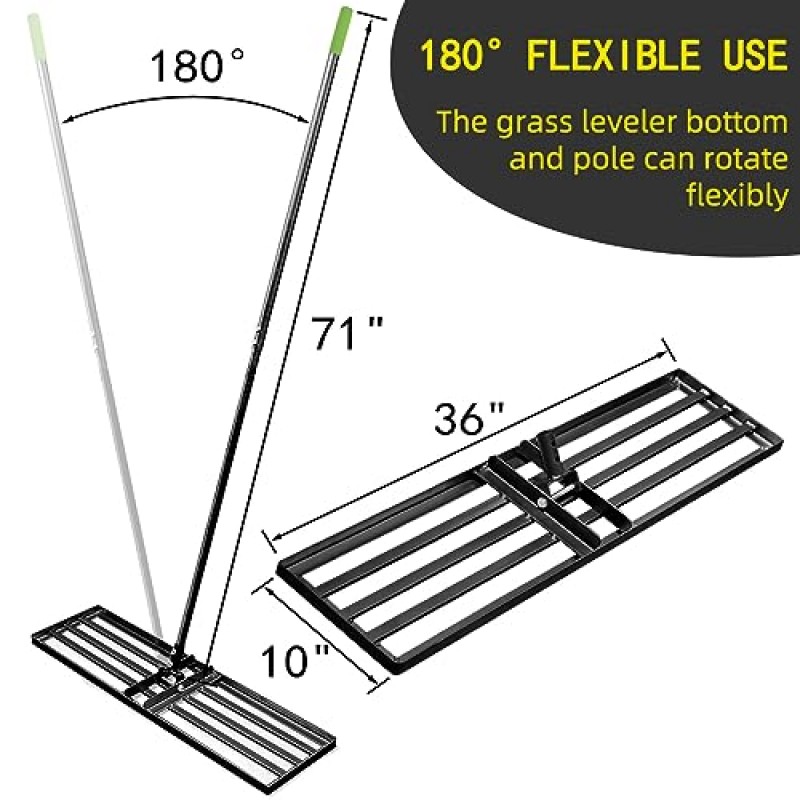 Colwelt 잔디 레벨링 레이크, 71'/6FT 핸들이 있는 36 x 10인치 잔디 레벨러 레이크, 토양 또는 흙 지면 표면 레벨링을 위한 헤비듀티 레벨론 도구, 잔디 정원 야드 골프용 레벨링 레이크