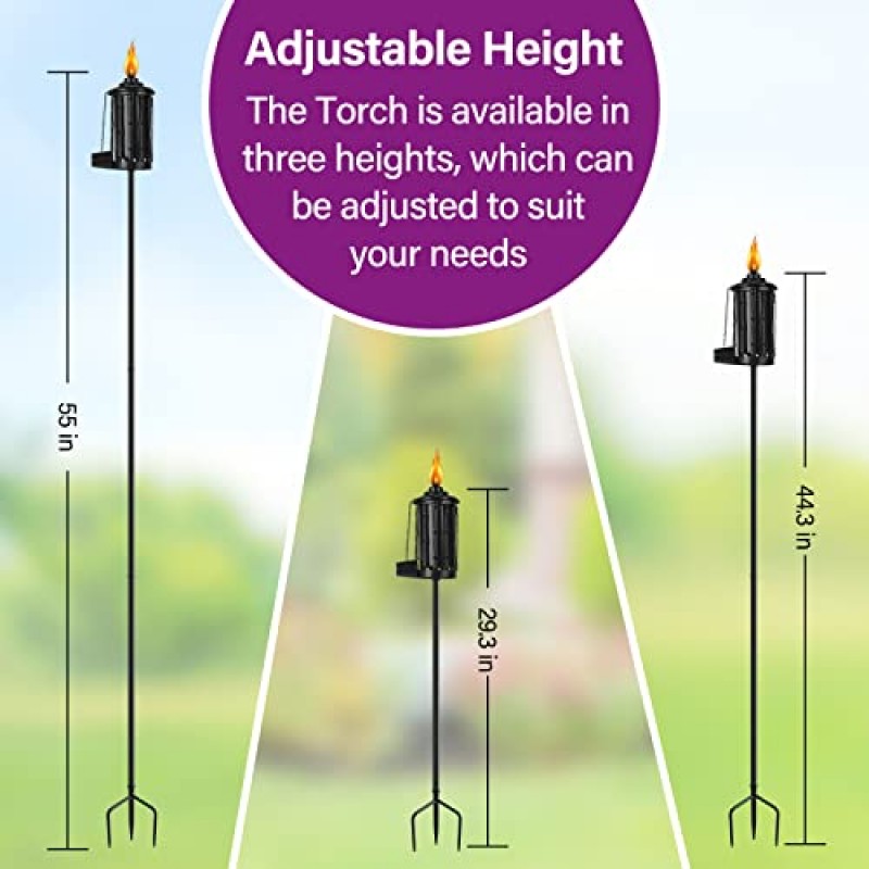 팬 토치 홈 가든 토치 6개 세트, 16온스 야외용 금속 토치 정원 장식, 59인치 업그레이드된 시트로넬라 토치, 3구 접지 스테이크, 파티 파티오 통로용 금속 조명 토치