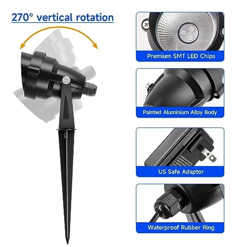 타이머가 있는 야외 할로윈 스포트라이트, 12V 금속 RGB 색상 변경 방수 LED 조경 조명 마당 정원 통로 산책로 집 나무 진입로 잔디 장식, 6개의 조명을 위한 야외 스포트라이트