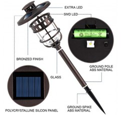 SOLPEX 6팩 태양광 경로 조명 실외, 유리 및 청동 마감, 고루멘 출력 2개의 밝은 LED 조명, 파티오, 마당, 잔디, 정원용 방수 자동 태양광 조명