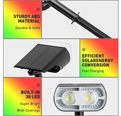 태양광 스포트라이트 실외 색상 변경, 9가지 조명 모드 38 LED 태양광 조명 실외 방수, 자동 켜짐/꺼짐 정원 파티오 야드 풀 트리용 다색 태양광 발전 조경 스포트라이트(6팩)