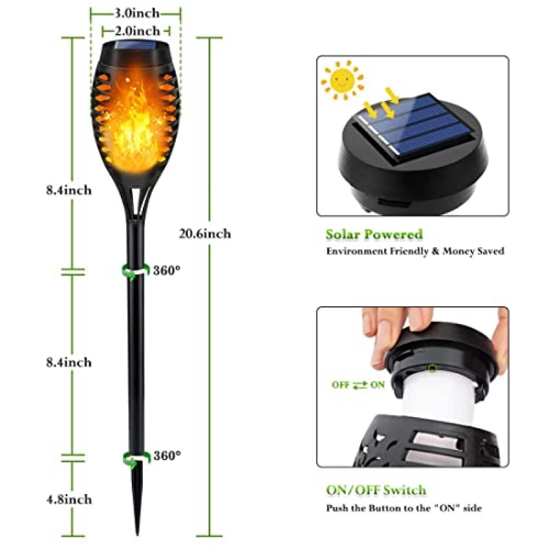 LNRYY 외부 태양광 조명, 정원 장식용 12팩 LED 토치 조명, 파티오용 태양열 전원 야외 조명, Luces Solares para Exteriores, 파티오 야드 베란다 야외 조명용 야외 장식