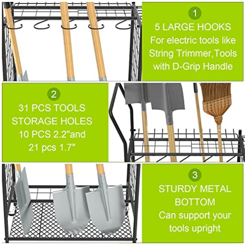 차고용 VyGrow 정원 도구 정리함 최대 77개 도구를 위한 5 in 1 정원 도구 랙, 차고 정리함, 도구 정리함 및 보관함, 차고, 창고, 실외용 정원 도구 홀더