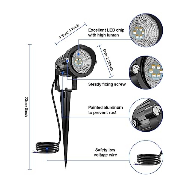 DOREIO 10W 저전압 조경 조명 RGB 색상 변경 LED 조경 조명 원격 제어 IP66 방수 12V 야외 스포트라이트 통로 마당 정원 잔디(커넥터 포함 6팩)