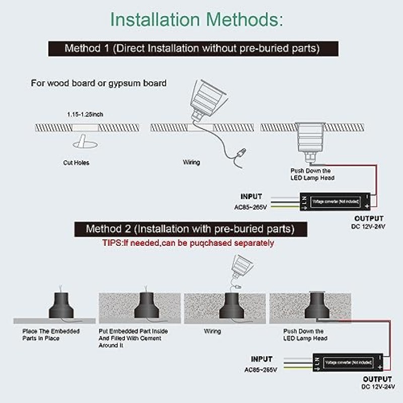 Landscapestation 야외 매입형 LED 데크 조명 10팩 단계 조명, 지상 미니 LED 조경 조명, IP67 방수 1W 12V-24V DC 정원 잔디밭 계단 파티오용 저전압, 3000K